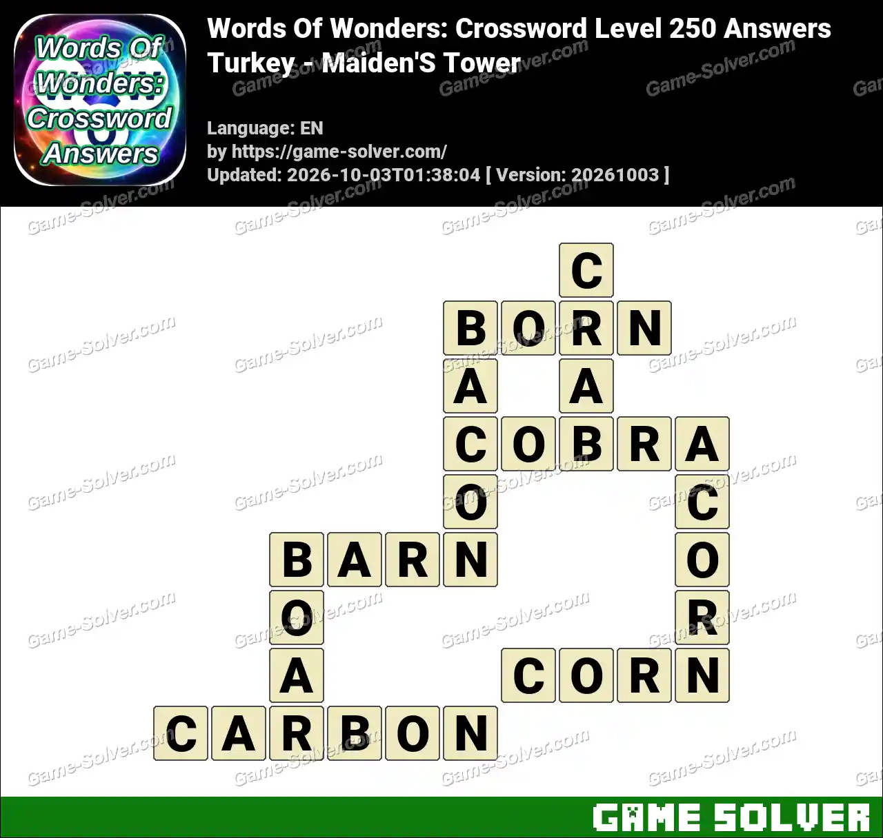 Words Of Wonders: Crossword Level 250 Answers – Turkey – Maiden’S Tower